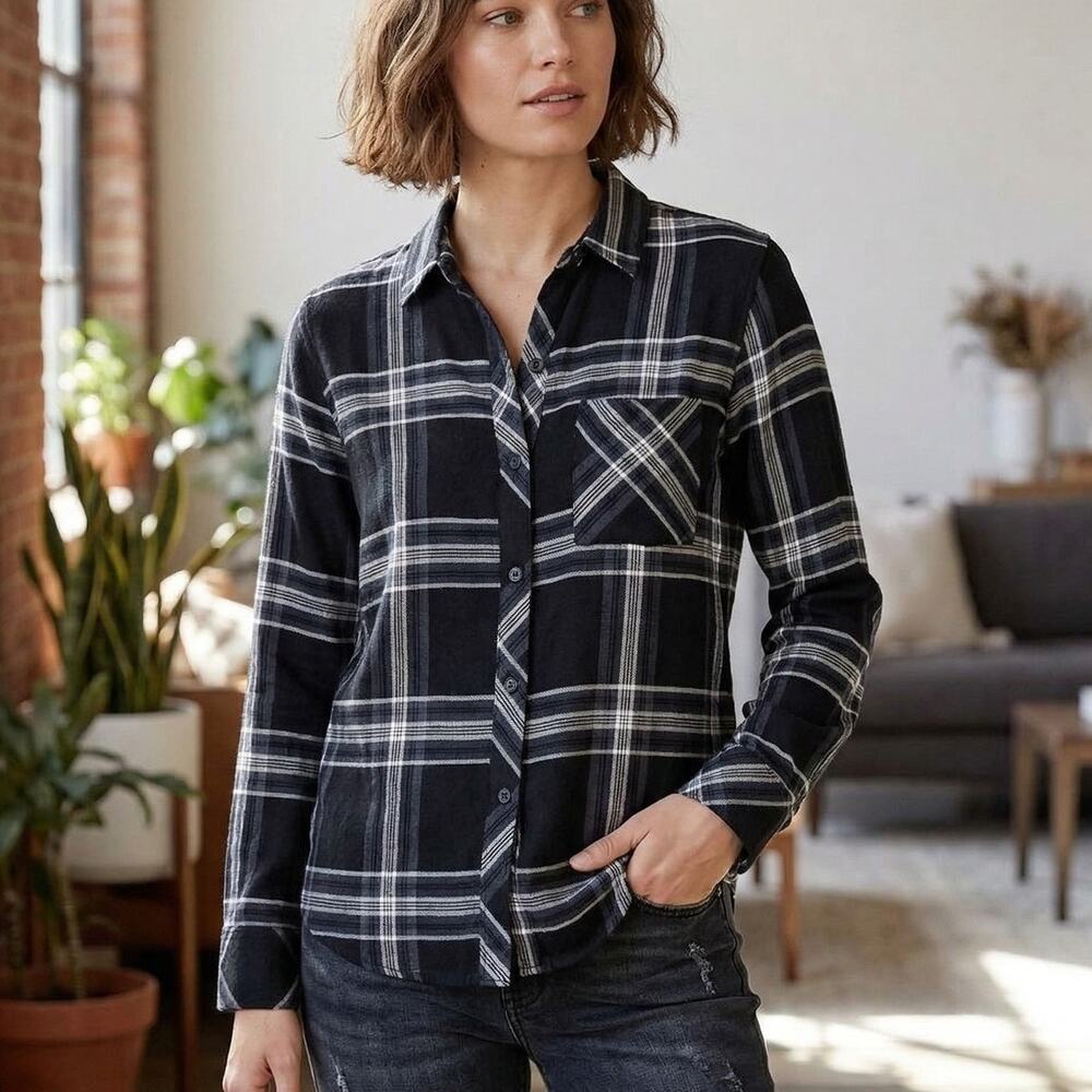 Rails HUNTER Flannel Shirt Slate Black Ivory Lurex size XS